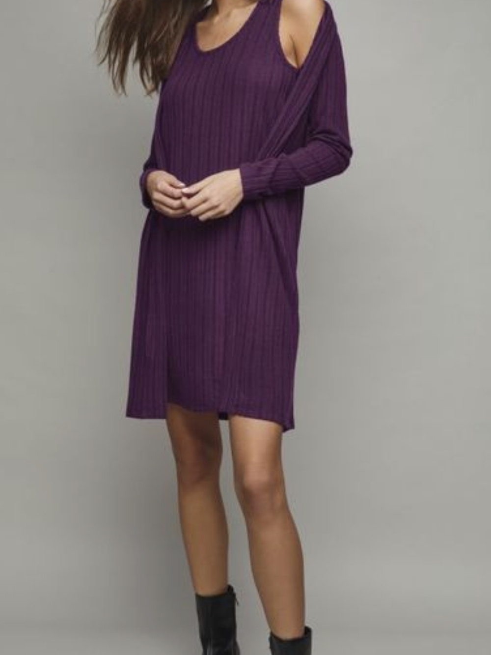 Ribbed Knit Tank Sweater Dress and Cardigan in Plum 2X/2T (22W-24W)